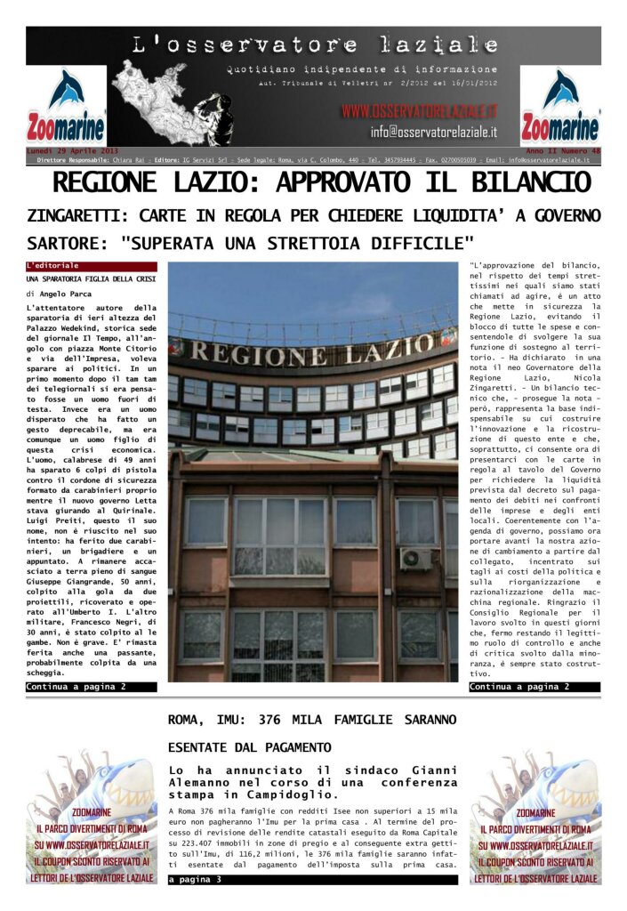 L'osservatore d'Italia edizione del 29 Aprile 2013